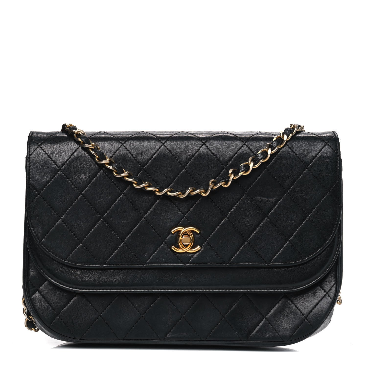 Chanel Lambskin Quilted Medium Round Double Flap Black 1 of 8
