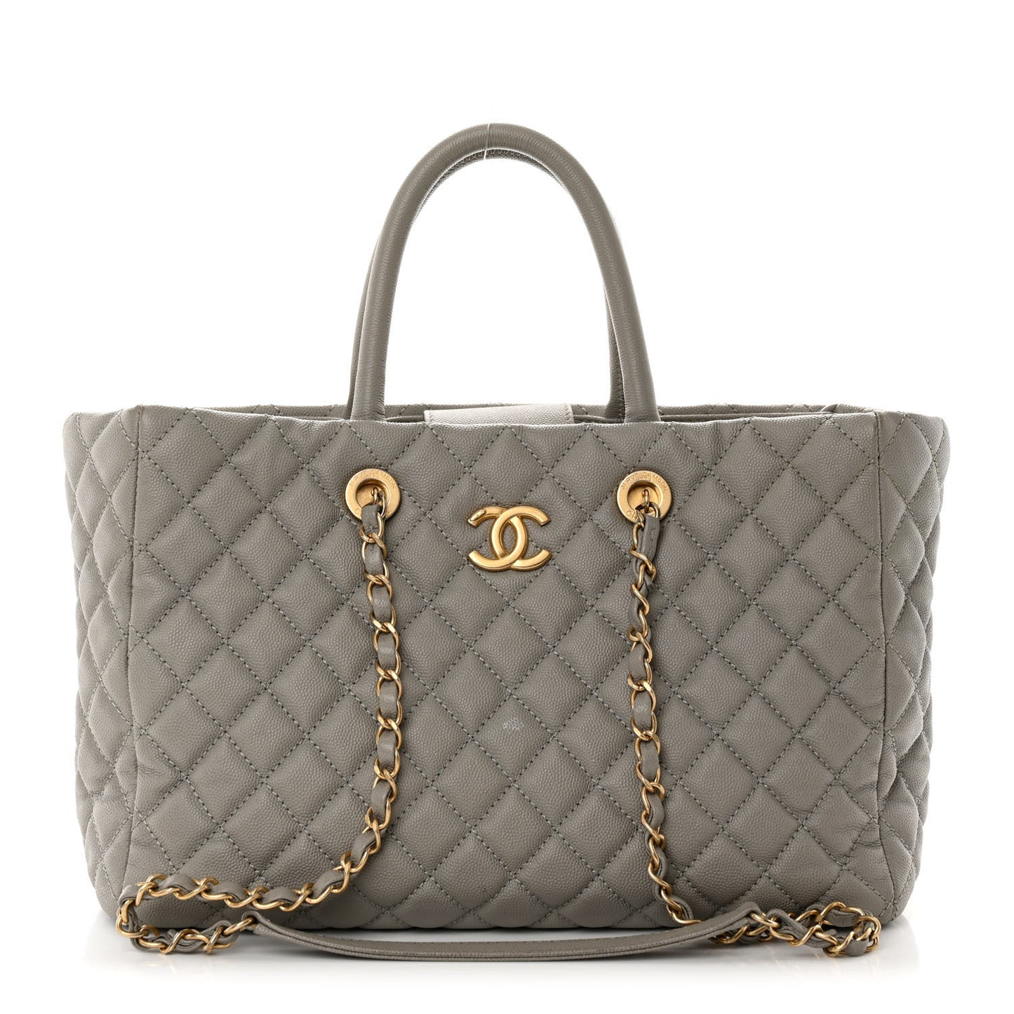 Caviar Quilted Coco Handle Shopping Tote Grey