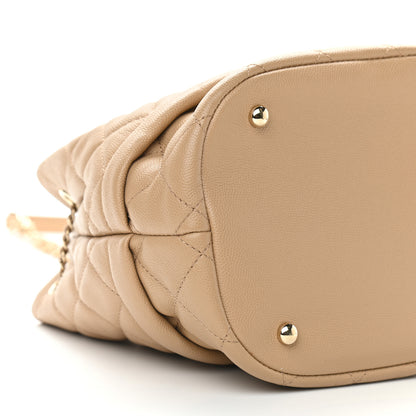 Chanel Caviar Quilted Rolled Up Bucket Drawstring Bag Beige 9 of 10