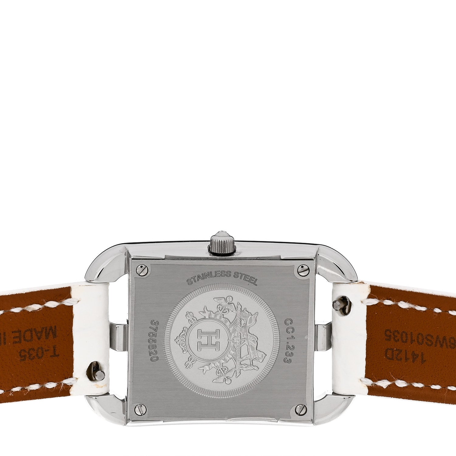 HERMES レディース腕時計 ホワイト/ブラウン Hermes Stainless Steel Alligator Diamond Pink Sapphire Mother of