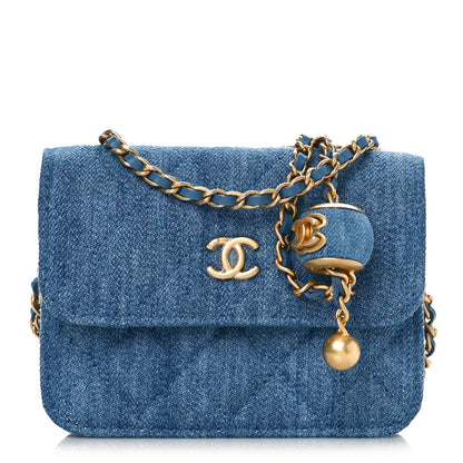 Chanel Denim Quilted CC Pearl Crush Clutch With Chain Blue 1 of 10