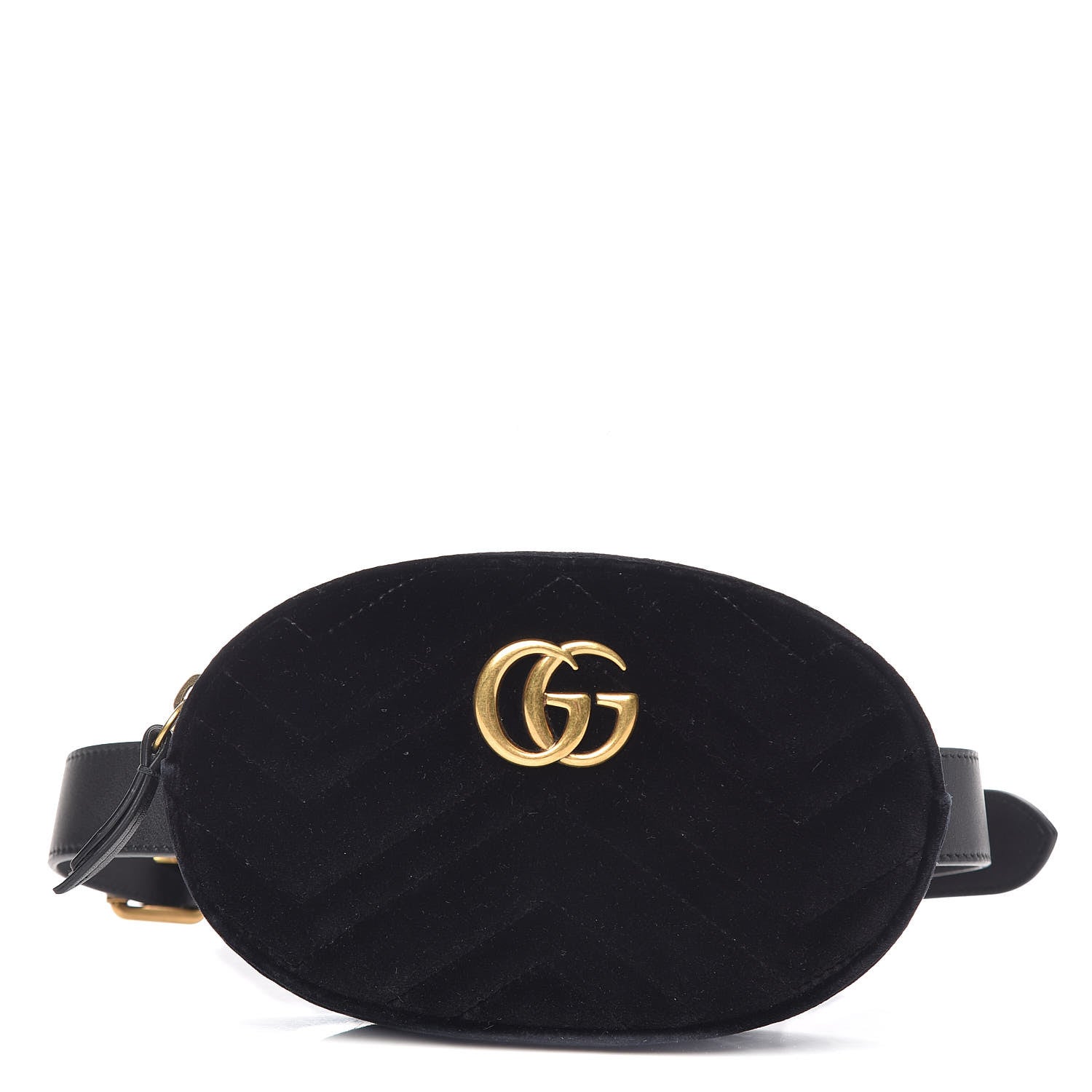 Gucci Velvet Matelasse GG Marmont Belt Bag 75 30 Black 1 of 8