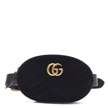 Gucci Velvet Matelasse GG Marmont Belt Bag 75 30 Black 1 of 8