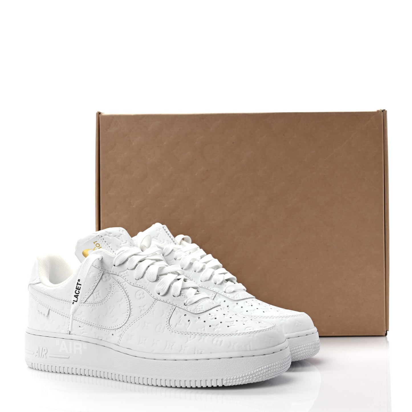 X NIKE AIR FORCE 1 Calfskin Monogram Mens Low Top Sneakers 9 White