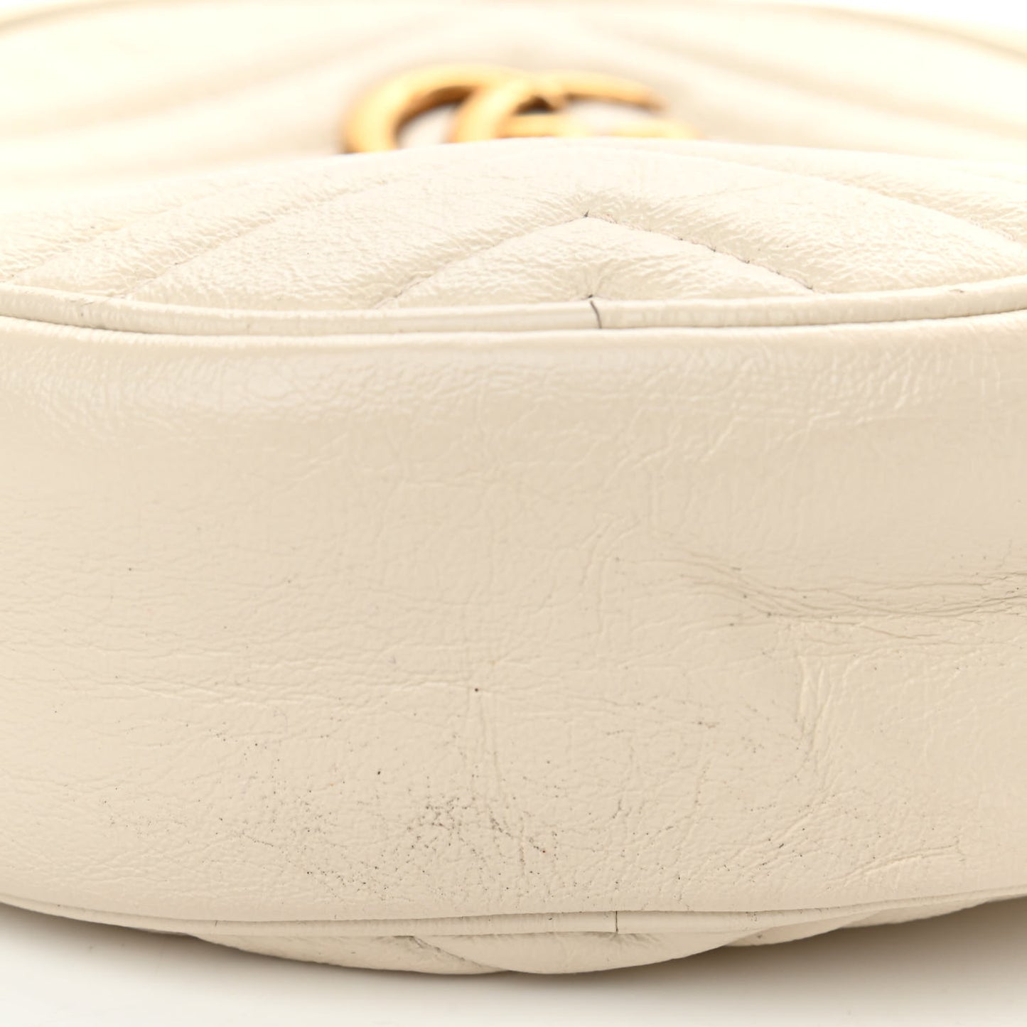 Calfskin Matelasse Mini GG Marmont Round Shoulder Bag White