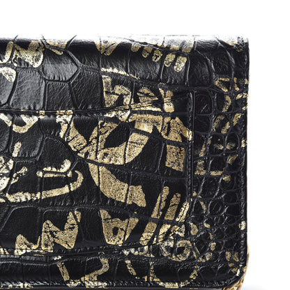 Chanel Calfskin Crocodile Embossed Graffiti 2.55 Cocodile Reissue Wallet On Chain WOC Black Gold 11 of 13
