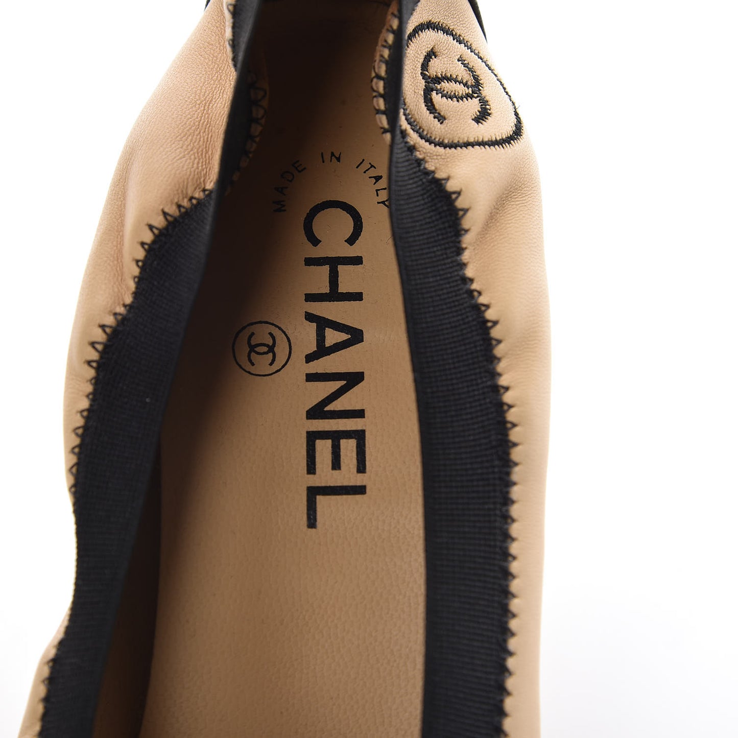 Lambskin Patent CC Elastic Stretch Pumps 41.5 Beige Black