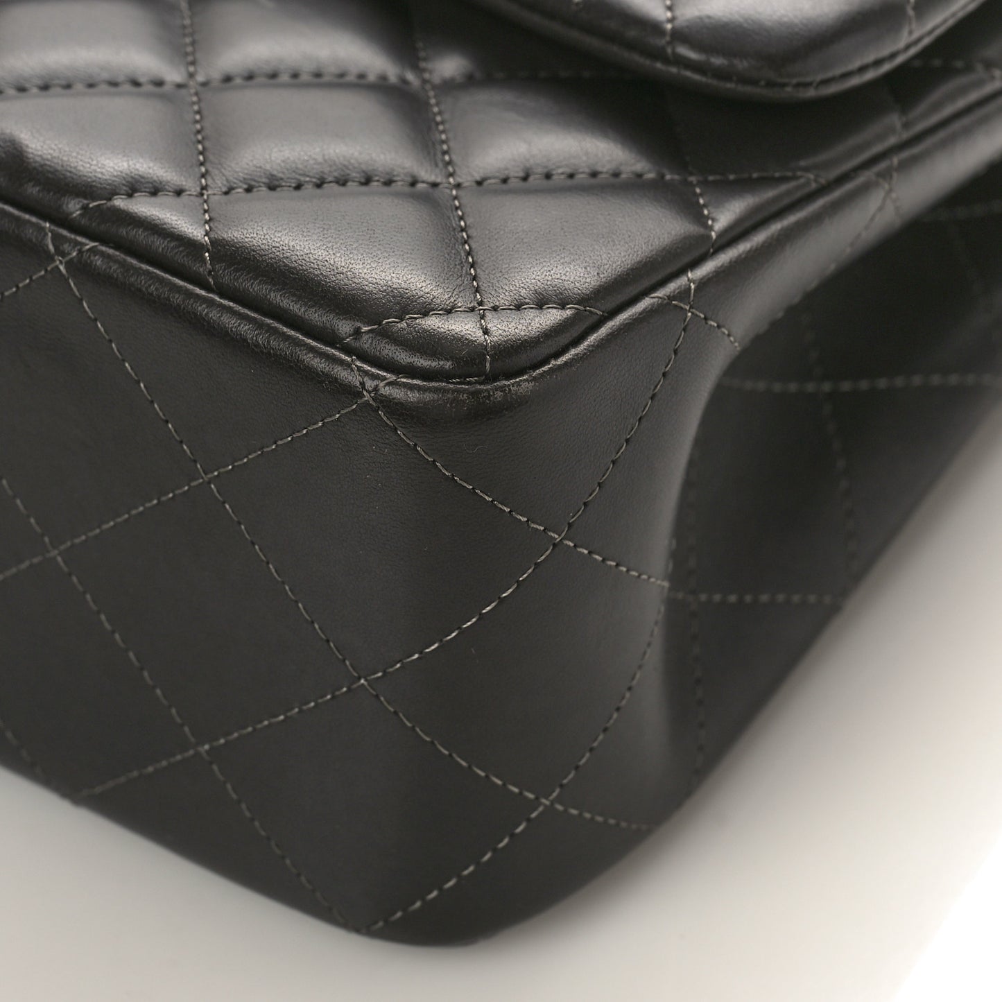 Lambskin Quilted Jumbo Double Flap Charcoal Grey