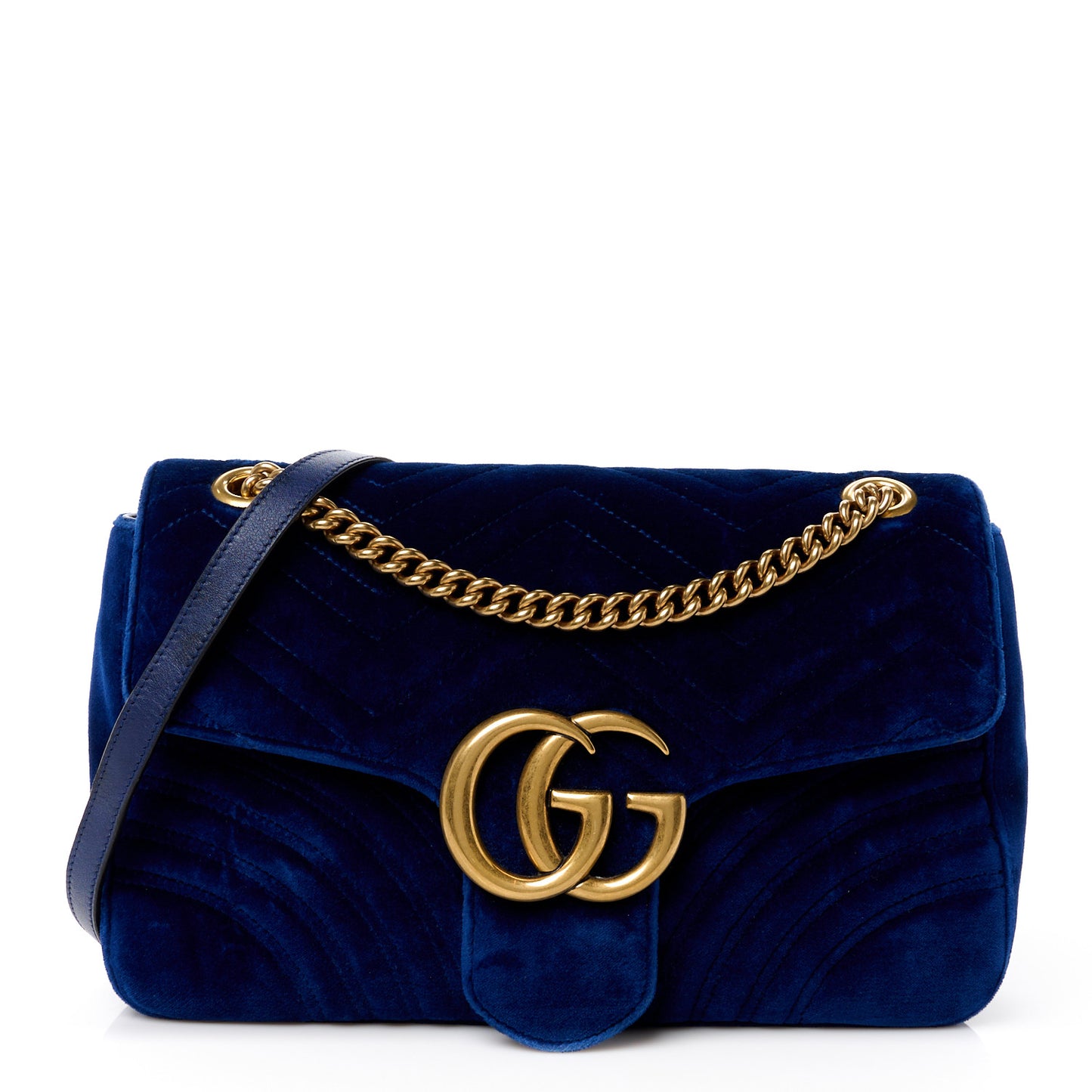 Velvet Matelasse Medium GG Marmont Shoulder Bag Cobalt Blue