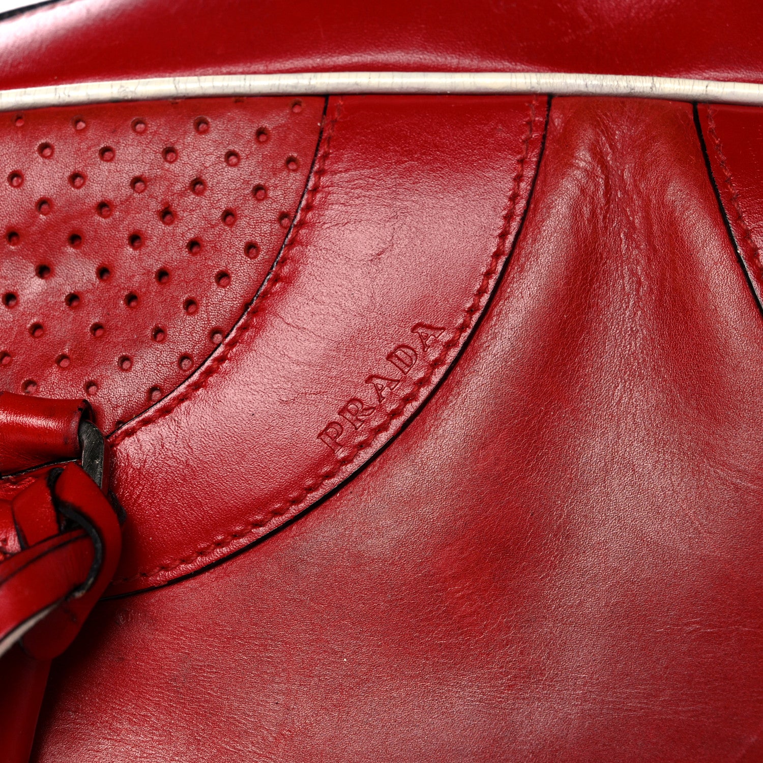 Prada Vitello Drive Perforated Bowling Bag Fuoco 8 of 34