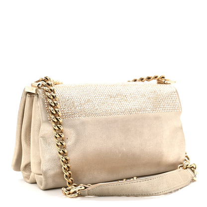 Versace Suede Palazzo Crystal Chain Evening Bag Gold 2 of 11