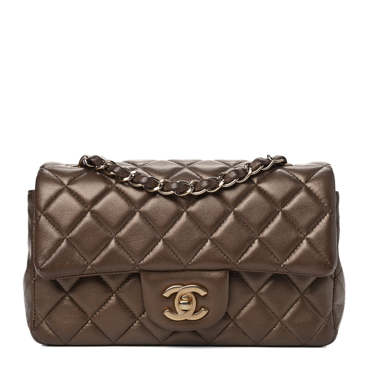 Metallic Lambskin Quilted Mini Rectangular Flap Gold