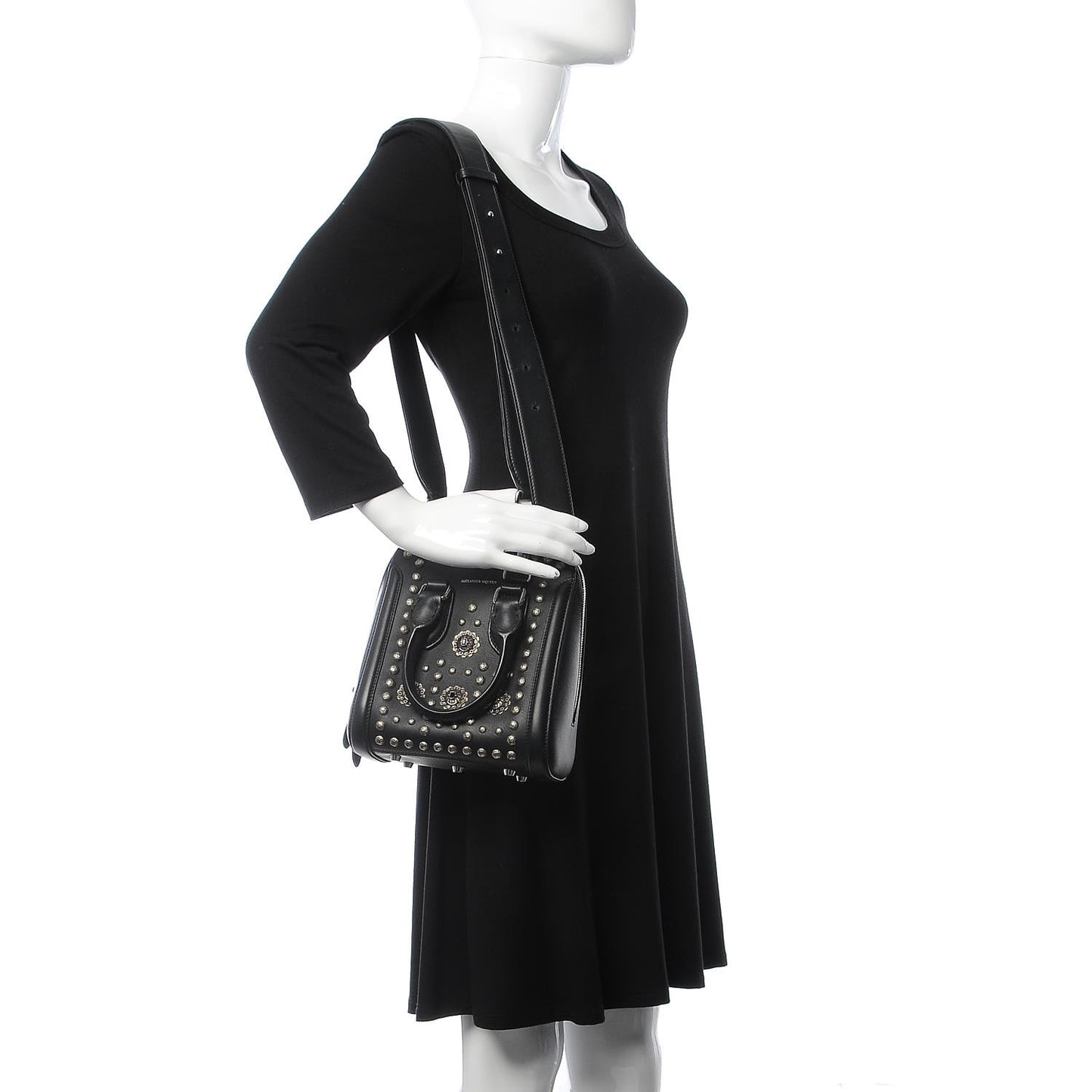 Calfskin Studded Crystal Embellished Mini Heroine Black