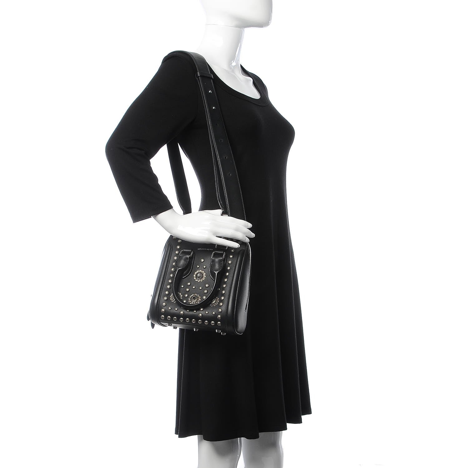 Alexander McQueen Calfskin Studded Crystal Embellished Mini Heroine Black 2 of 9