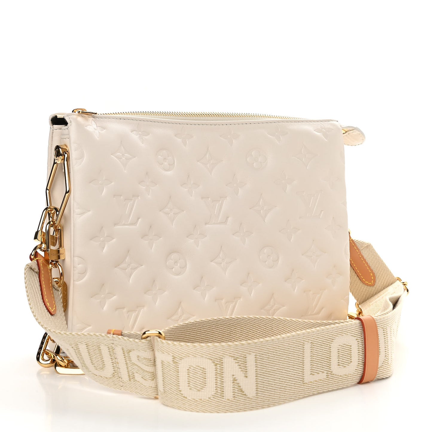 Lambskin Embossed Monogram Coussin PM Cream