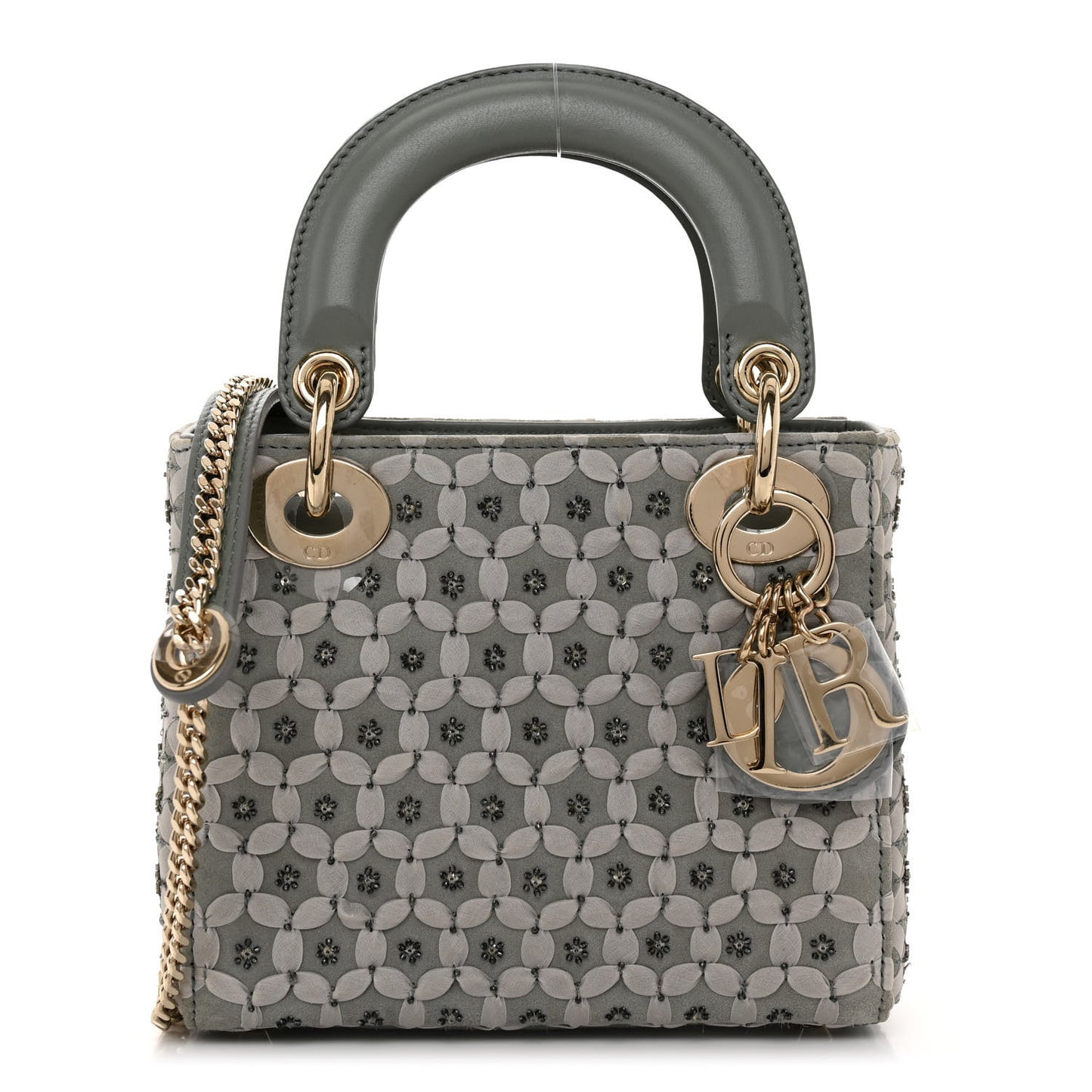 Suede Beaded Ribbon Mini Lady Dior Grey