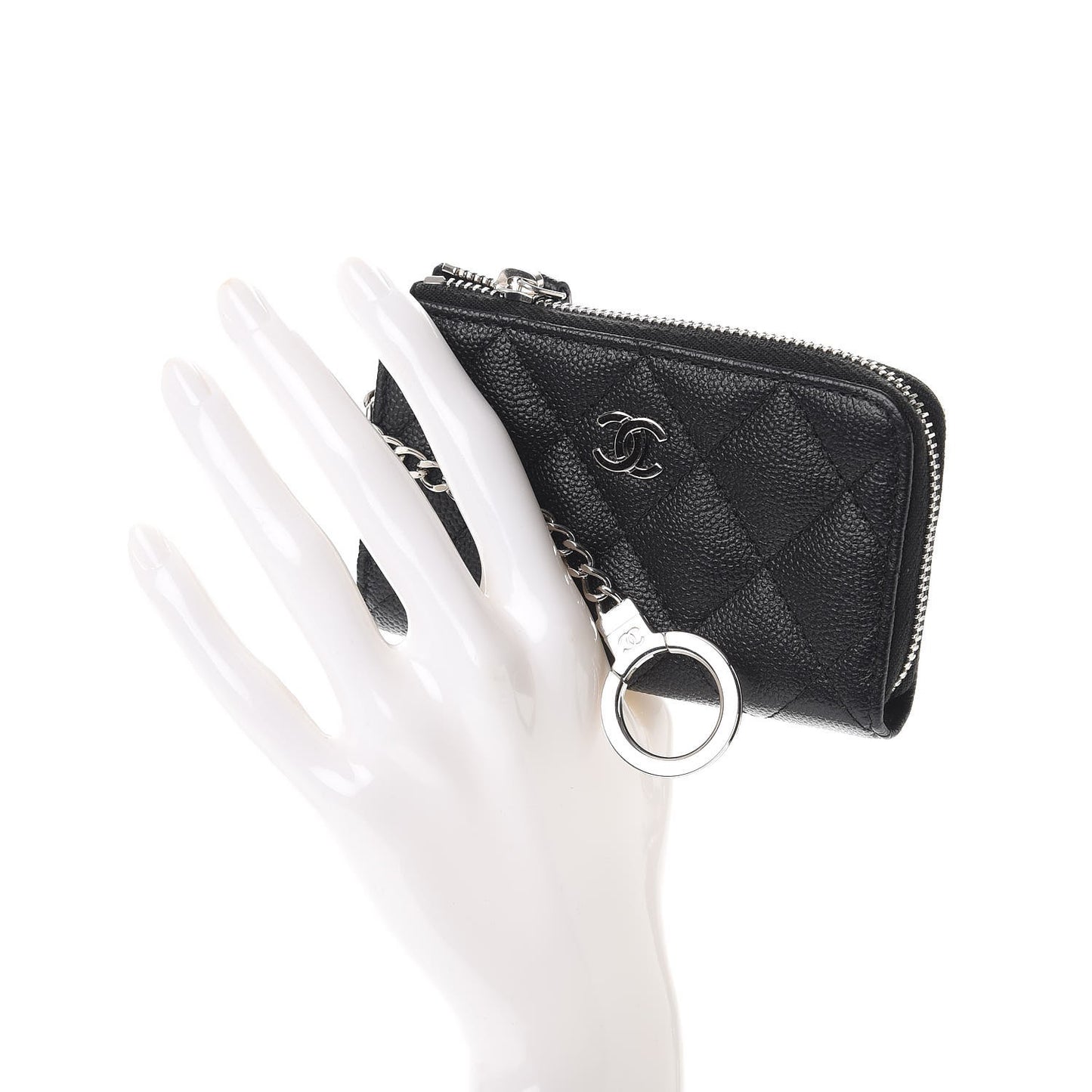 Caviar Quilted Key Holder Case Black