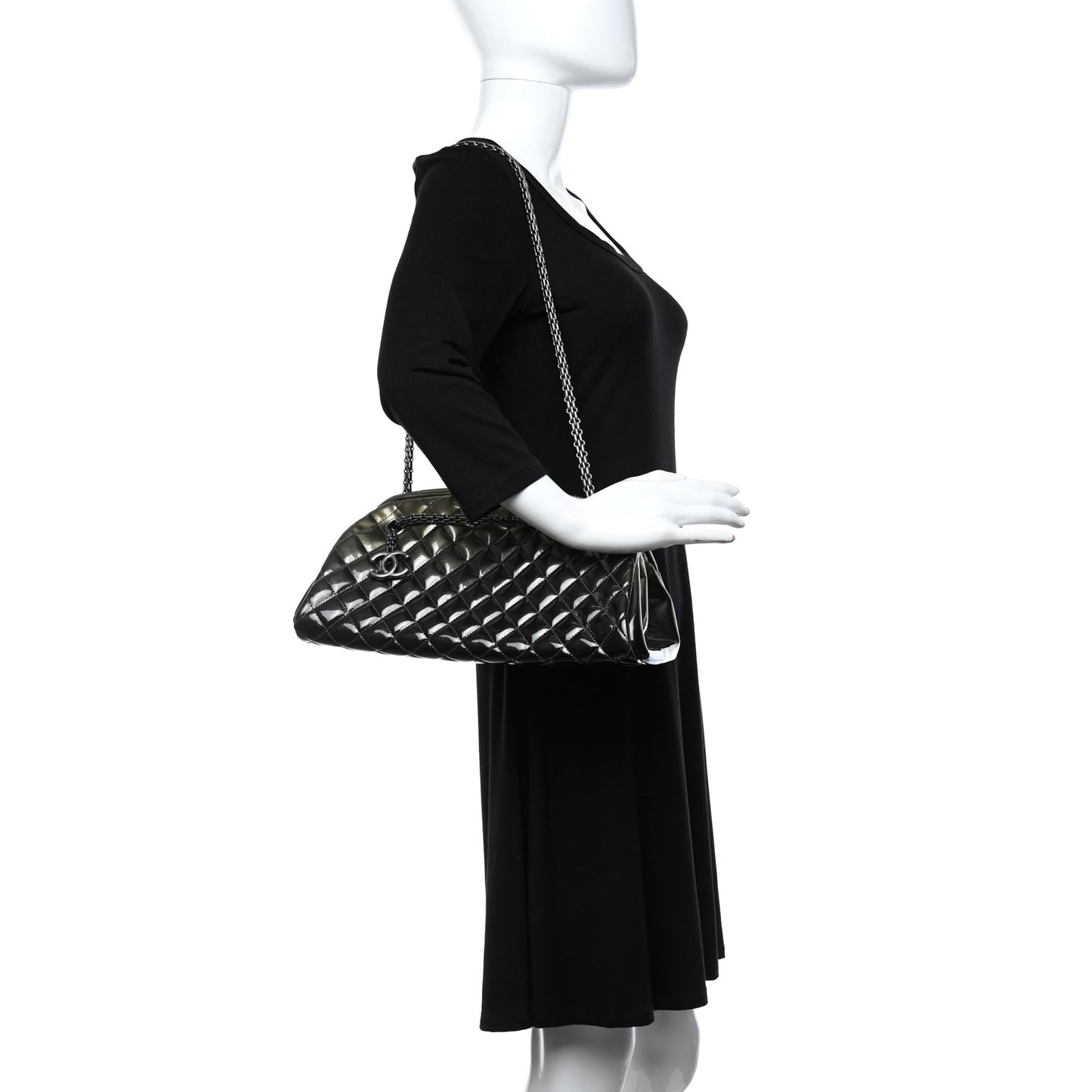 Metallic Patent Quilted Medium Just Mademoiselle Bowling Bag Green Degrade
