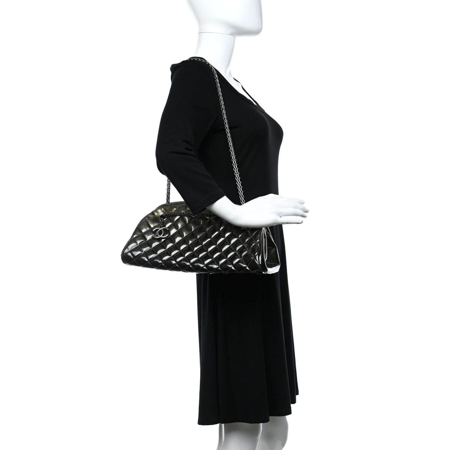 Chanel Metallic Patent Quilted Medium Just Mademoiselle Bowling Bag Green Degrade 2 of 9