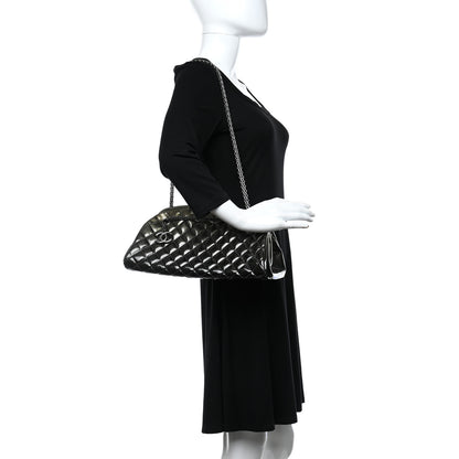 Chanel Metallic Patent Quilted Medium Just Mademoiselle Bowling Bag Green Degrade 2 of 9