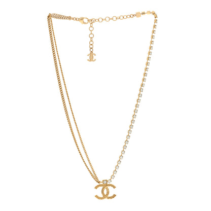 Chanel Metal Crystal Quilted CC Pendant Necklace Gold 3 of 4