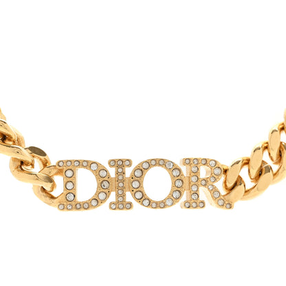 Christian Dior Metal Crystal Chain Choker Necklace Gold 4 of 5