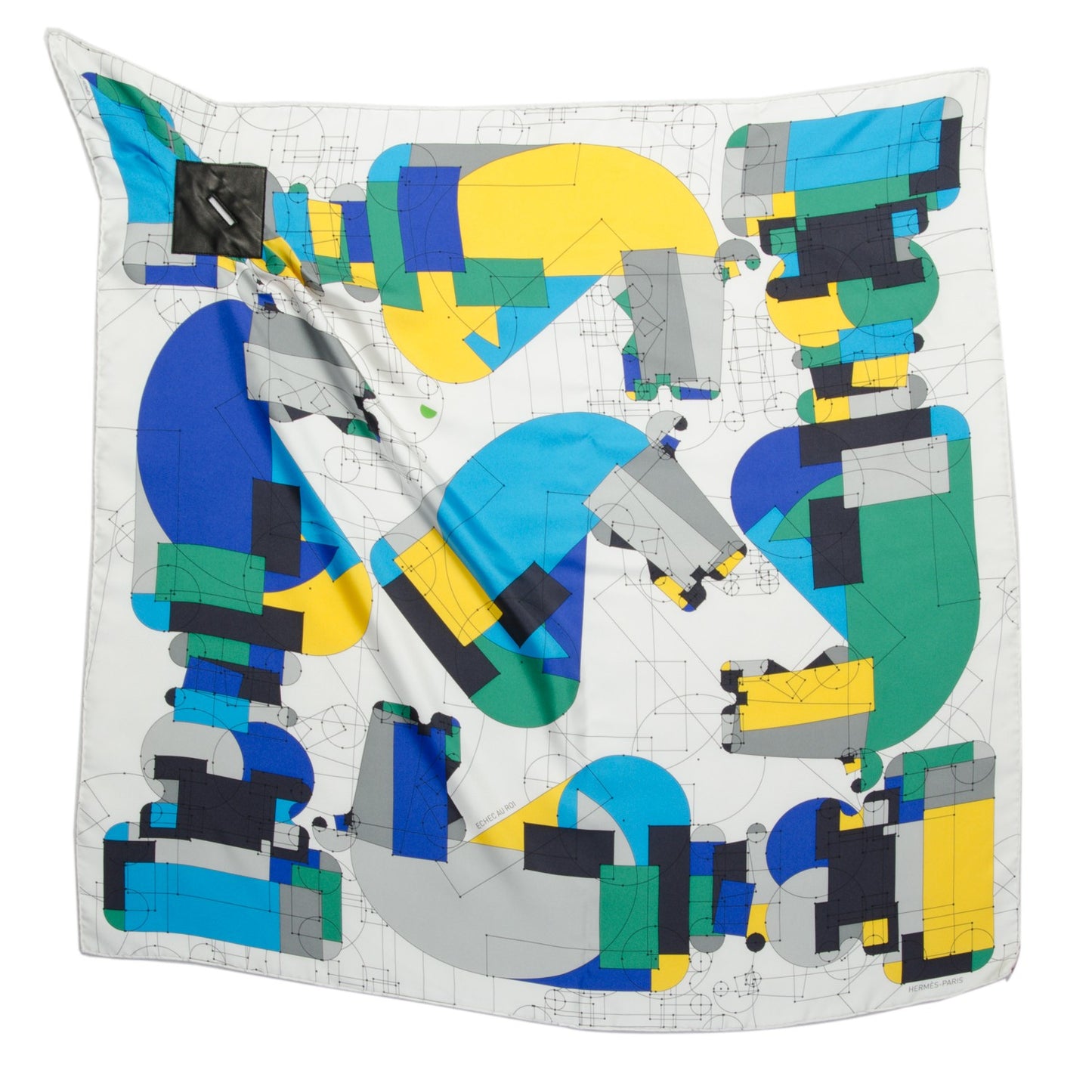 Silk Petit H Echec Au Roi Scarf 90 Blanc Jaune Vif Bleu