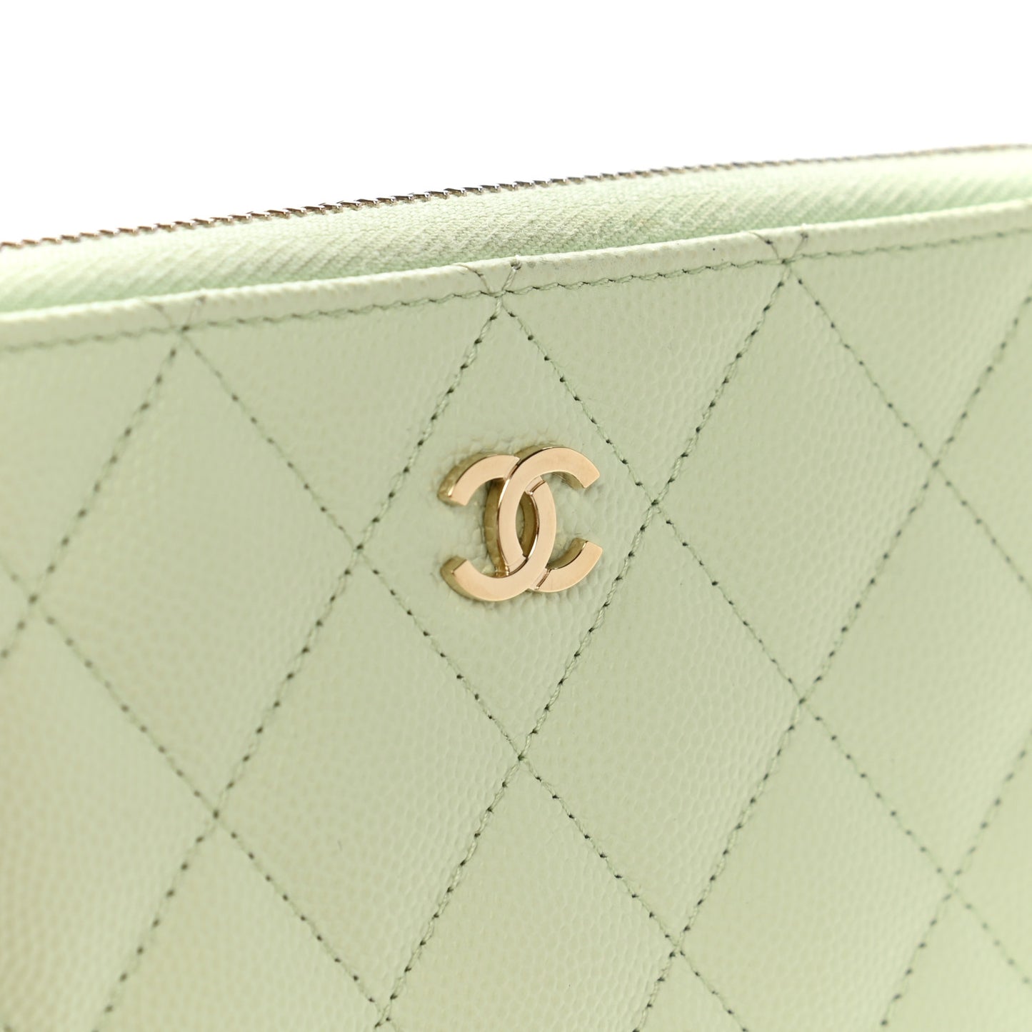 Caviar Quilted Large Gusset Zip Around Wallet Light Green