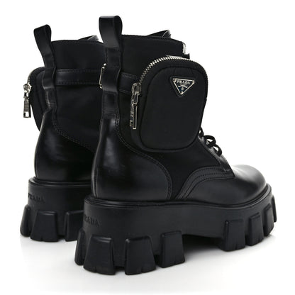 Prada Spazzolato Rois Nylon Metal Triangle Logo Monolith Pouch Pocket 55mm Boots 39 Black 4 of 8