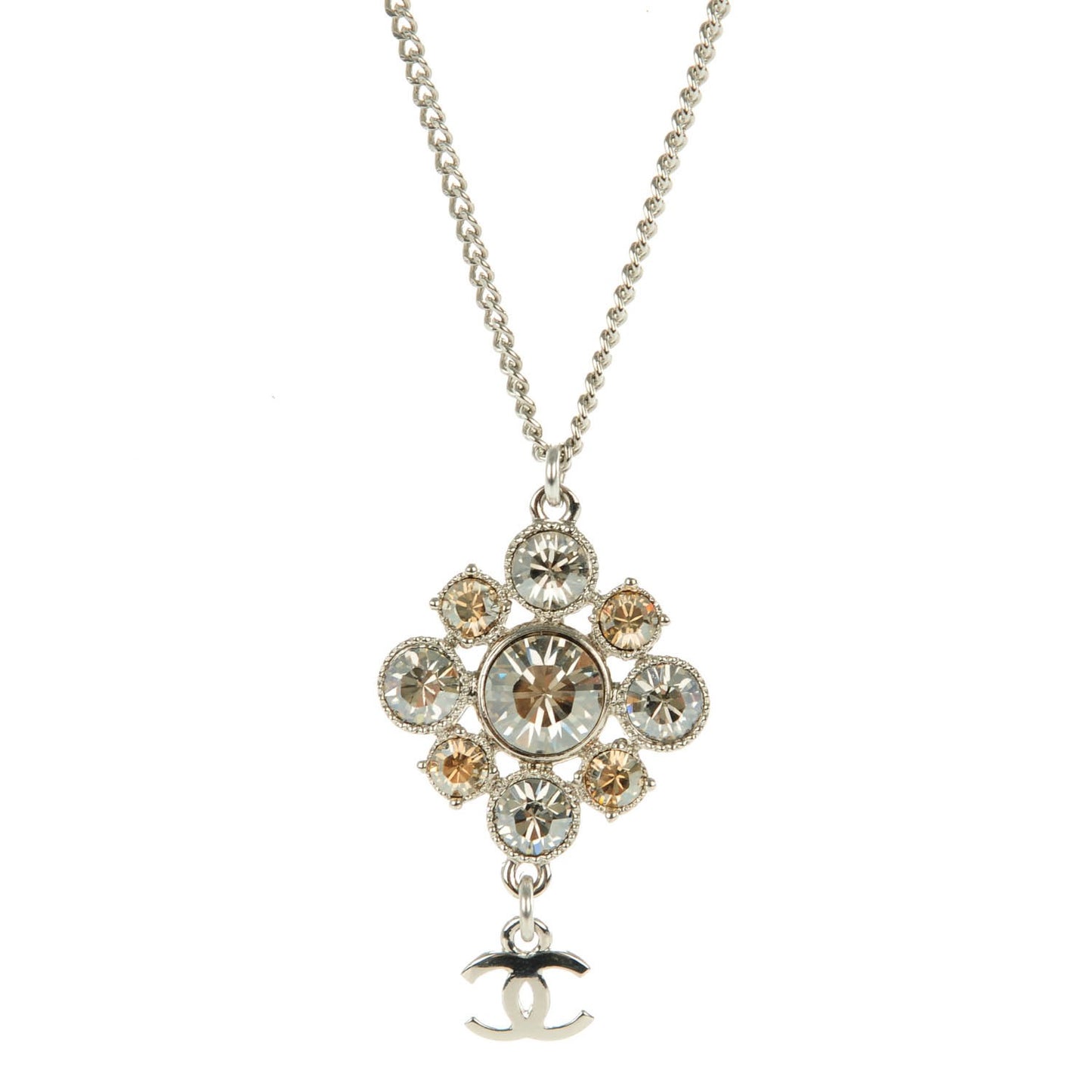 Crystal CC Pendant Necklace Silver