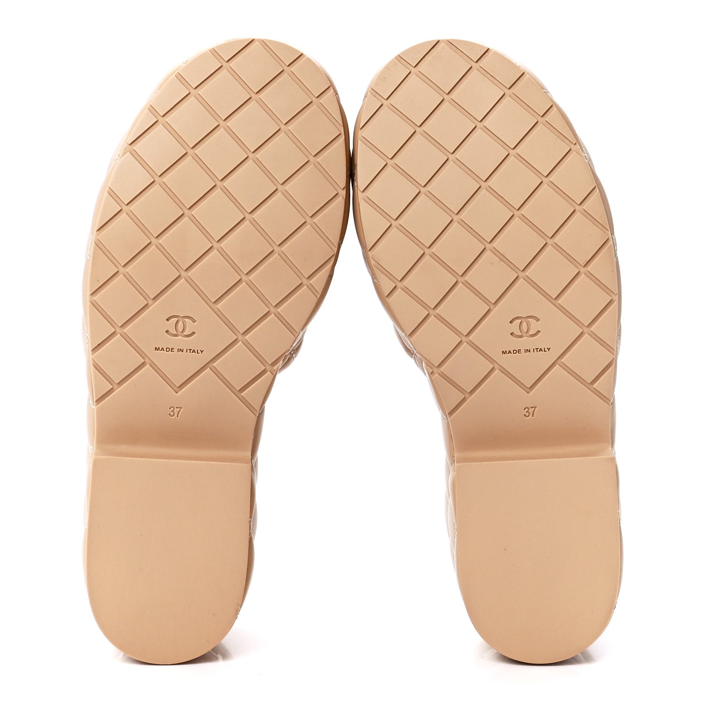 Lambskin Quilted CC Mules Wedge Sandals 37 Beige