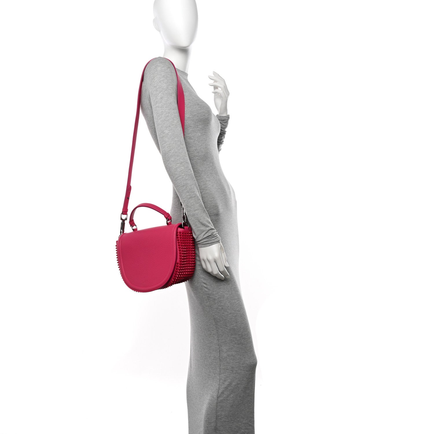 Christian Louboutin Calfskin Spikes Panettone Messenger Hot Pink 2 of 13