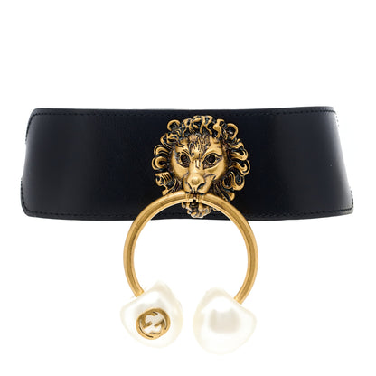 Gucci Calfskin Pearl Cherry Lion Choker Black 1 of 5
