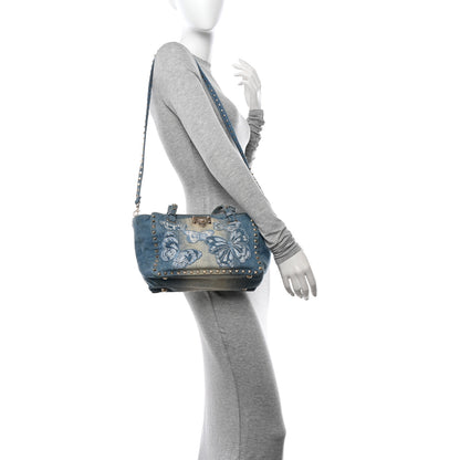 Valentino Garavani Denim Butterfly Embroidered Small Rockstud Tote Light Denim 2 of 9