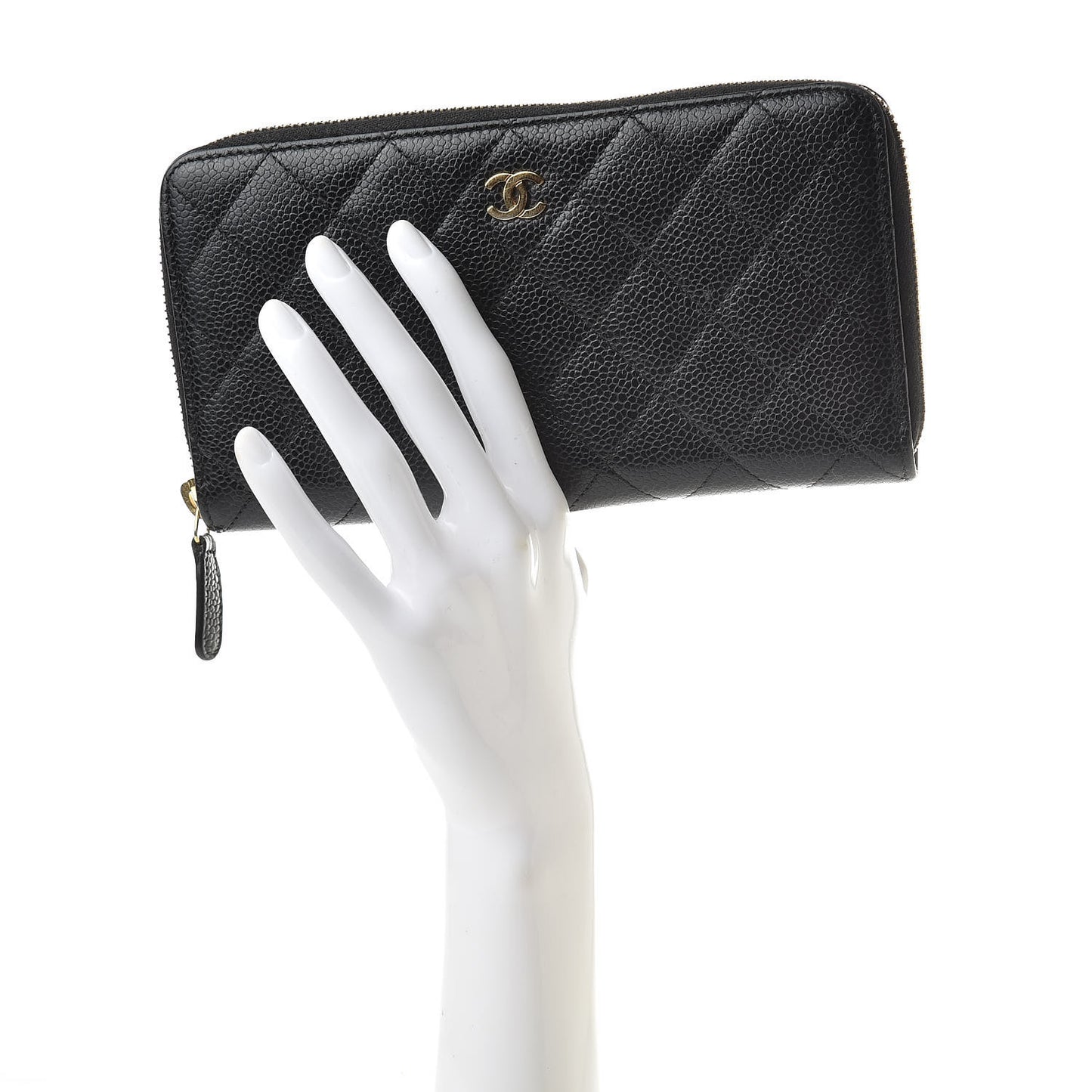 Caviar Quilted Large Gusset Zip Around Wallet Black