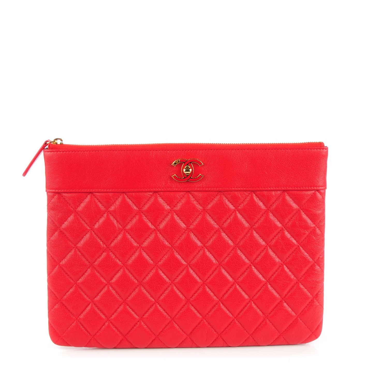 Iridescent Sheepskin Quilted Medium Vintage Mademoiselle Cosmetic Case Red