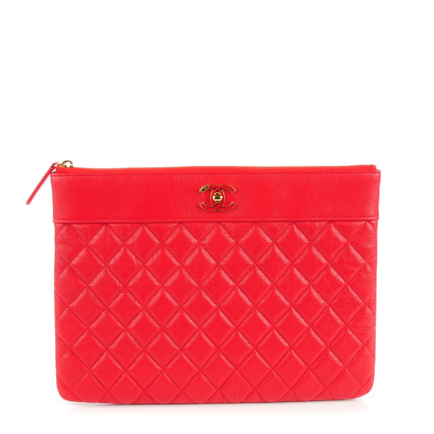 Chanel Iridescent Sheepskin Quilted Medium Vintage Mademoiselle Cosmetic Case Red 1 of 7