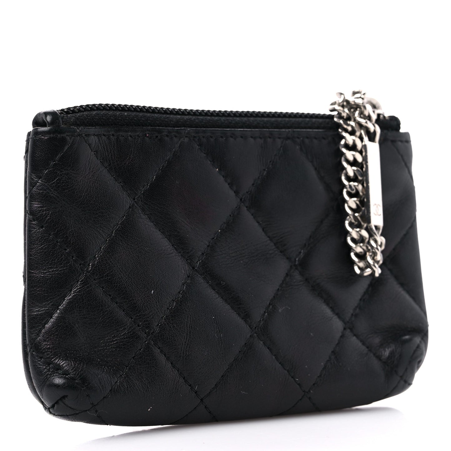 Calfskin Quilted Cambon Key Pouch Black