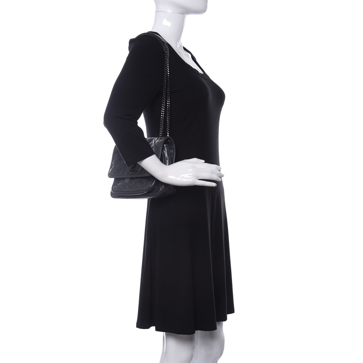 Saint Laurent Crinkled Calfskin Matelasse Monogram Baby Niki Chain Satchel Storm 2 of 12