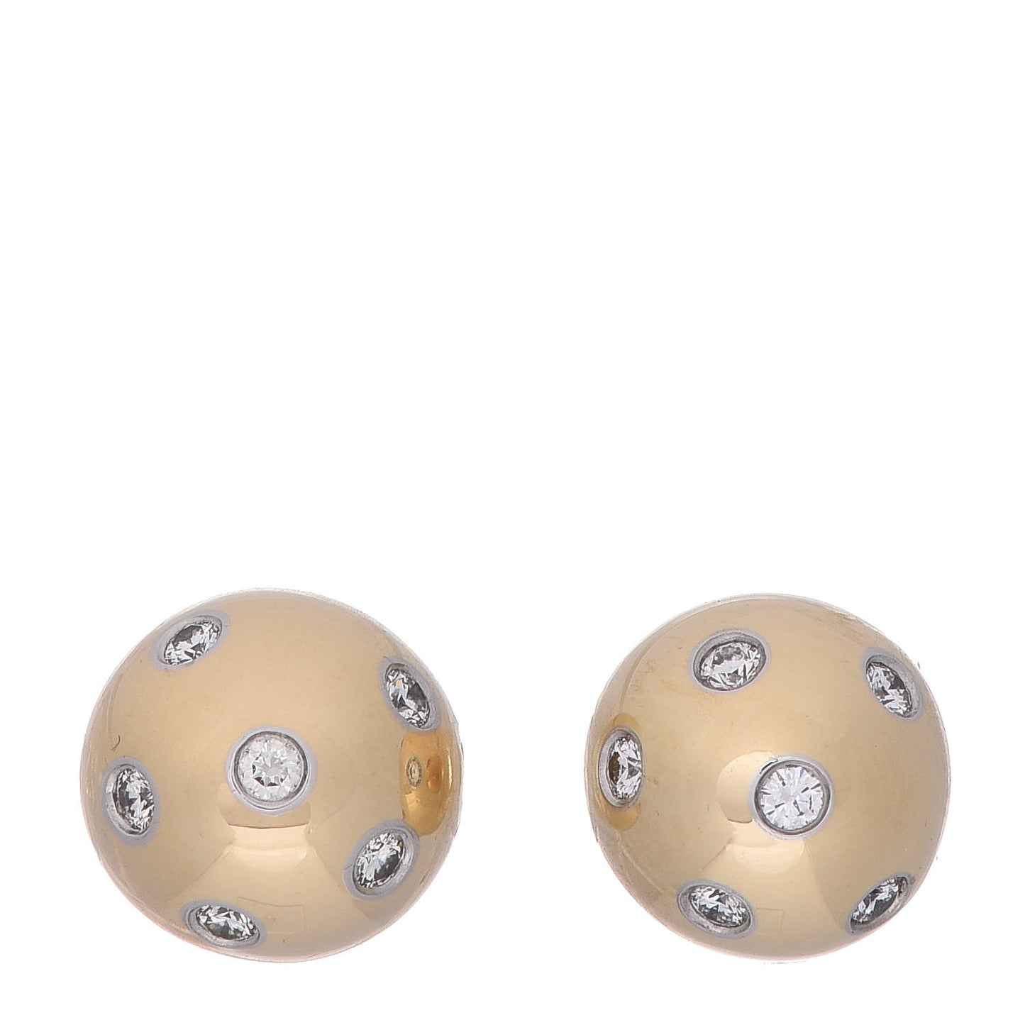 18K Yellow Gold Platinum Diamond 10.5mm Etoile Ball Earrings