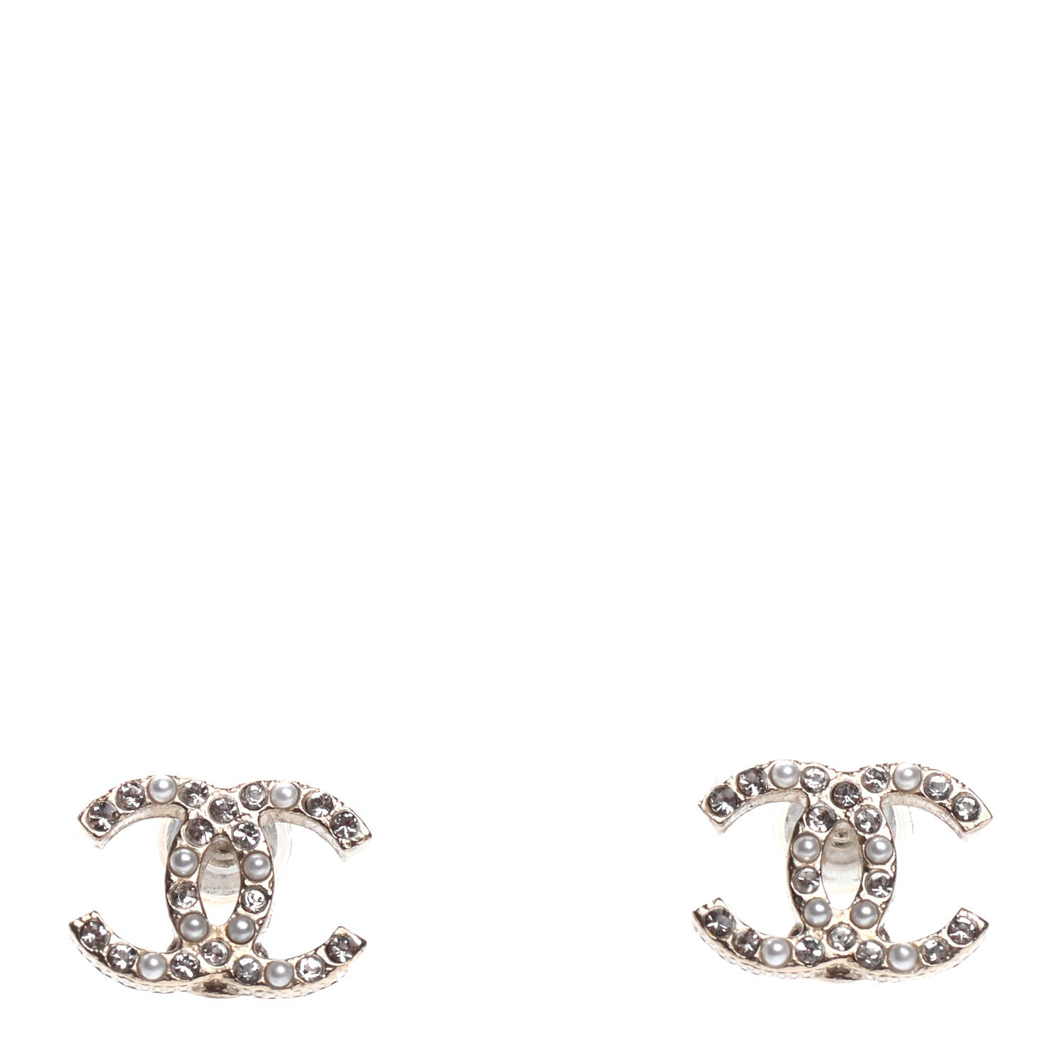Chanel Pearl Crystal CC Earrings Gold 1 of 5