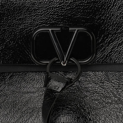 Valentino Garavani Textured Patent Calfskin Medium Vring Shoulder Bag Black 7 of 11