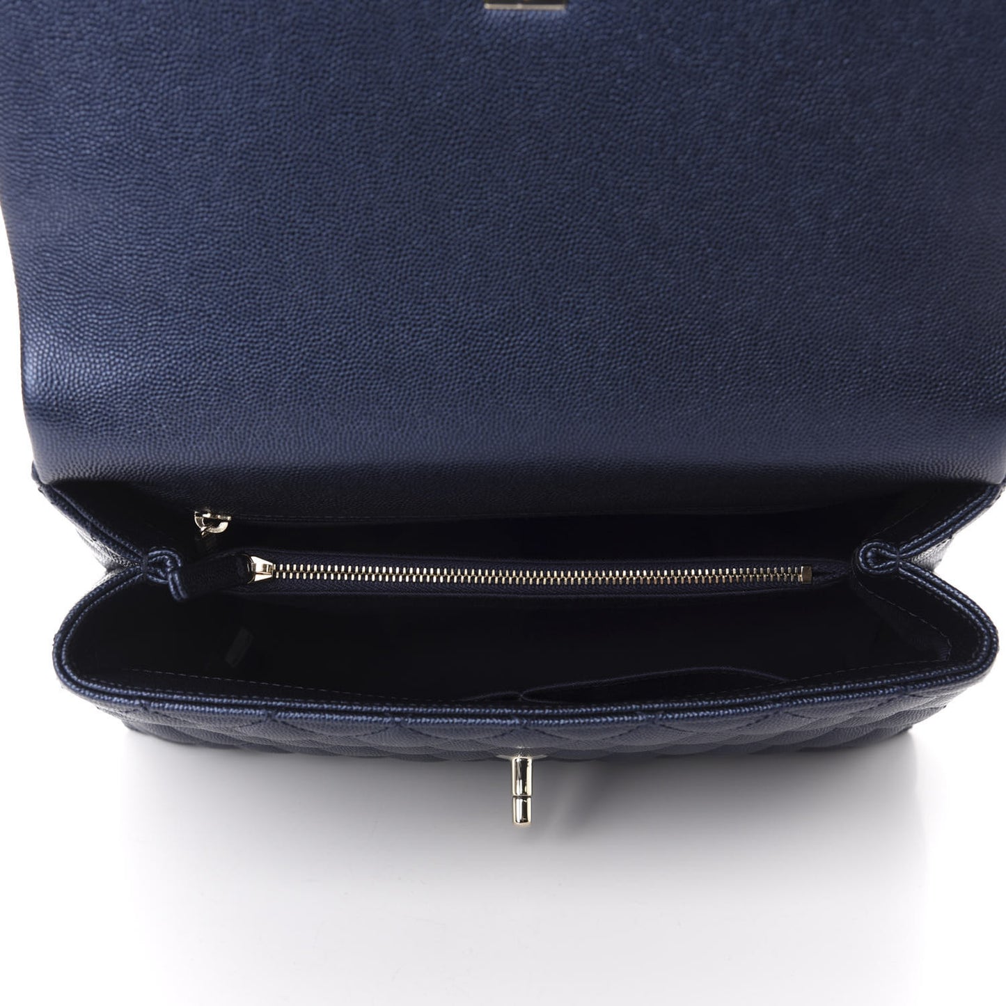 Iridescent Caviar Quilted Small Coco Handle Flap Dark Blue