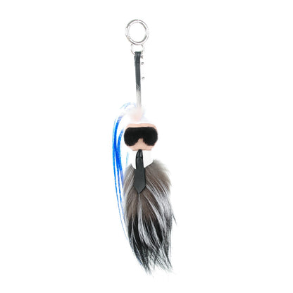 Fendi Mink Fox Goat Fur Mini Karlito Bag Charm Blue 1 of 5