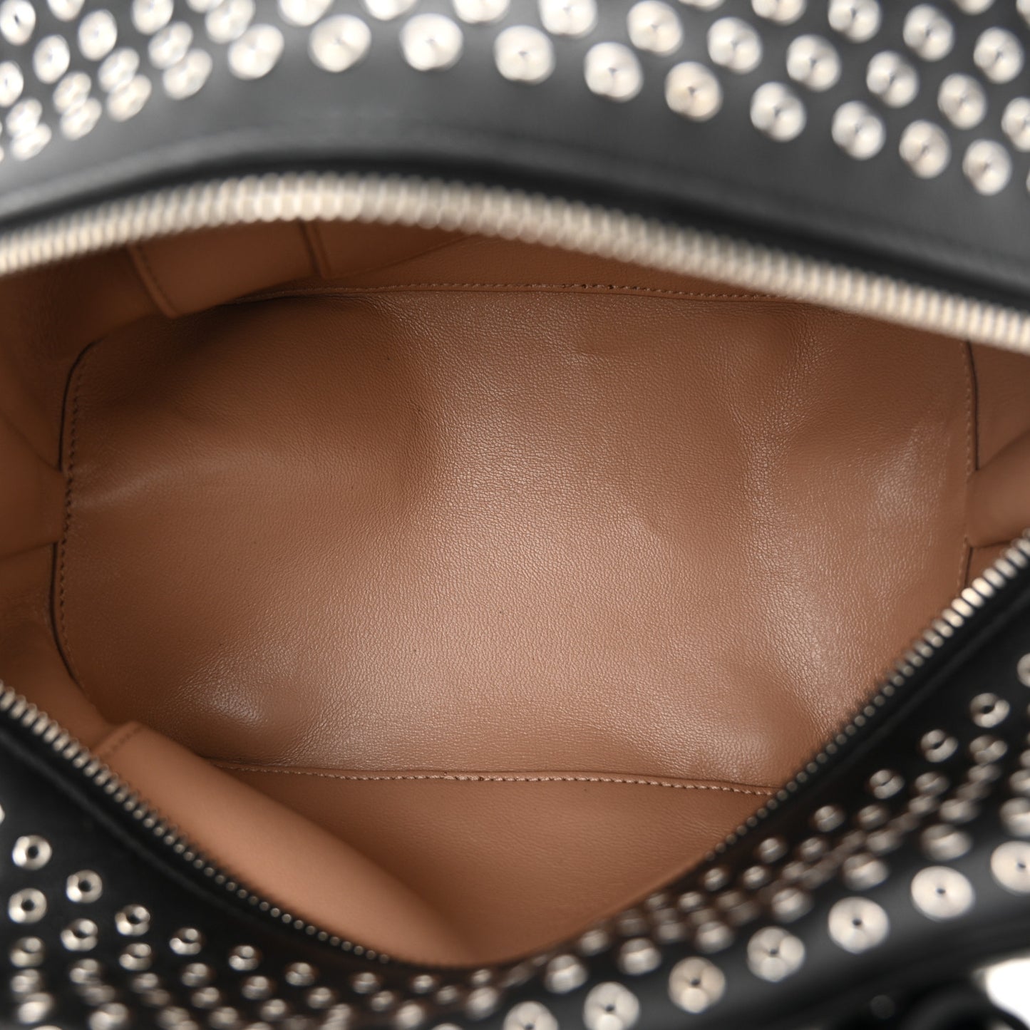 Calfskin Grommet Studded Top Handle Bag Black