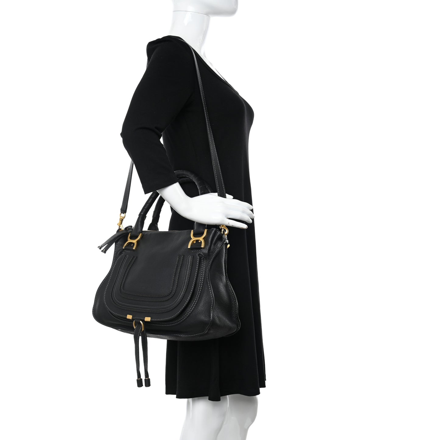Calfskin Medium Marcie Satchel Black