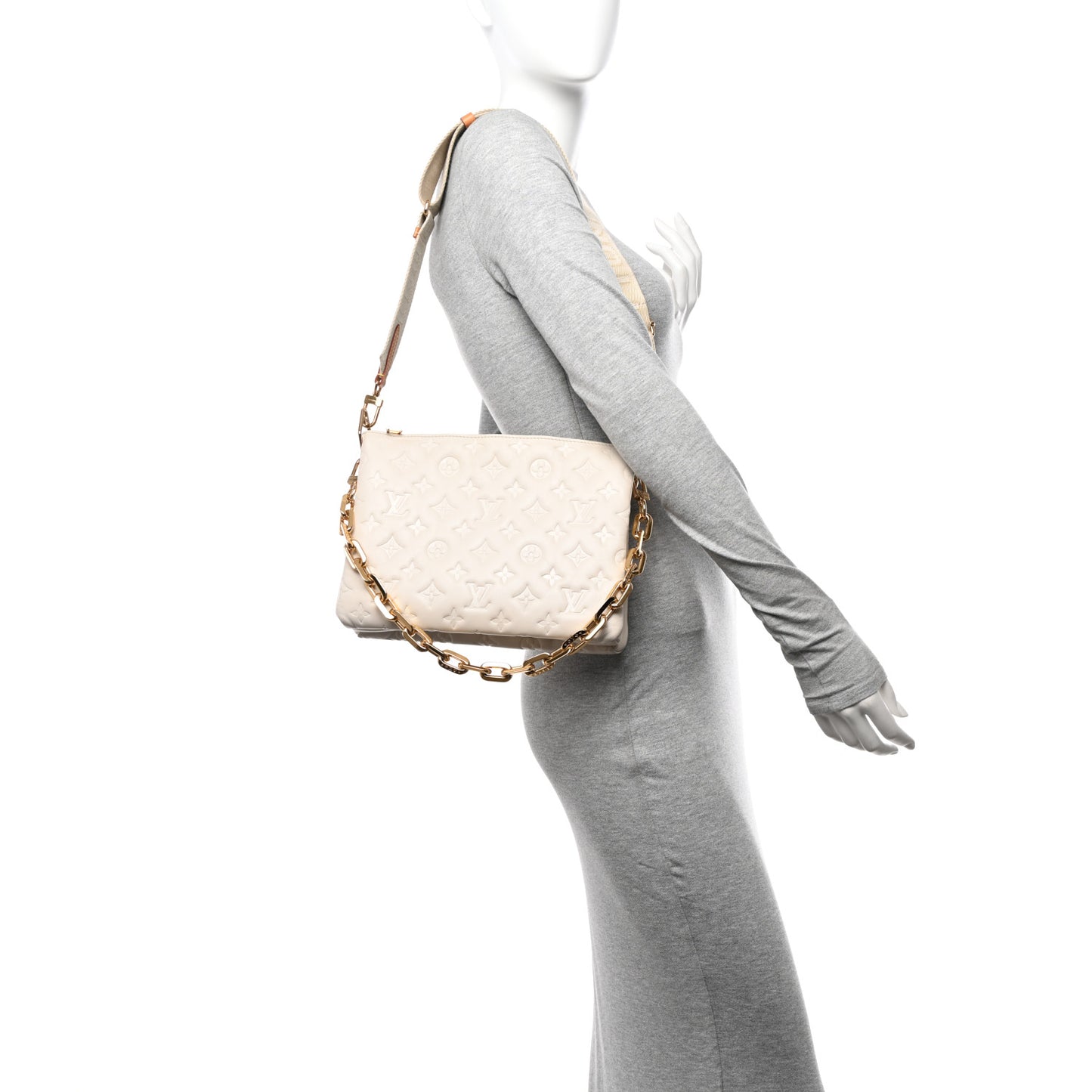 Lambskin Embossed Monogram Coussin PM Beige Cream