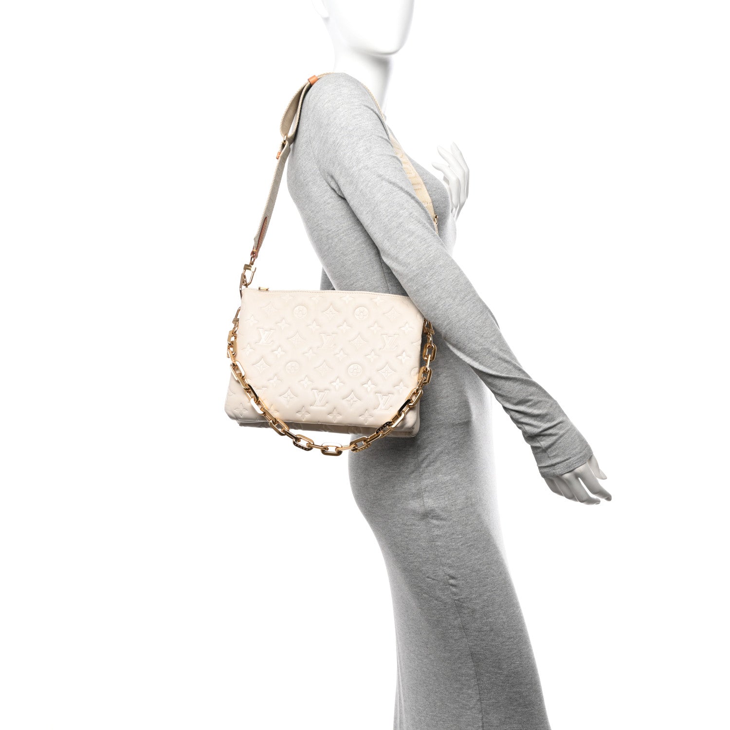 Louis Vuitton Lambskin Embossed Monogram Coussin PM Beige Cream 2 of 11