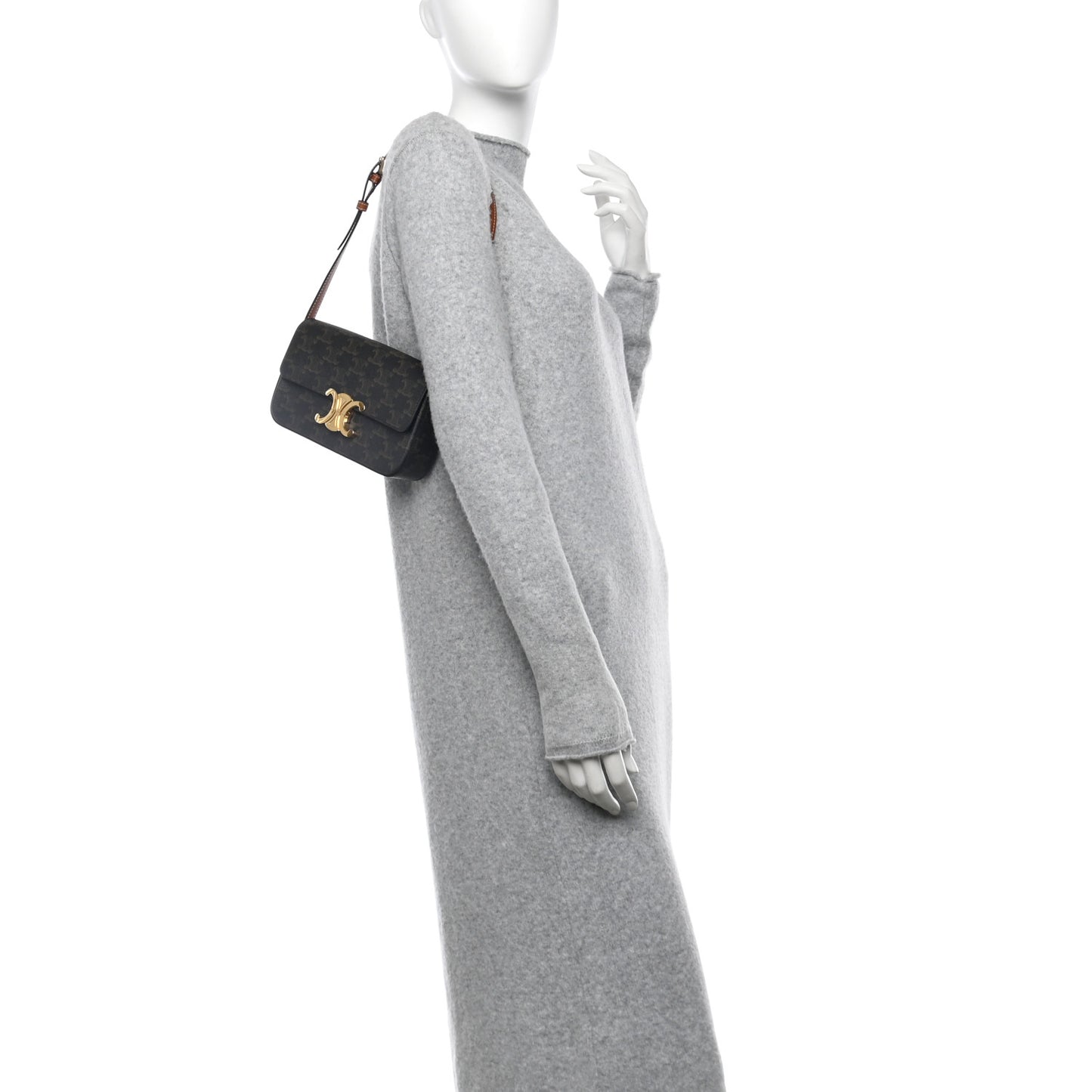 Canvas Calfskin Triomphe Shoulder Bag Tan