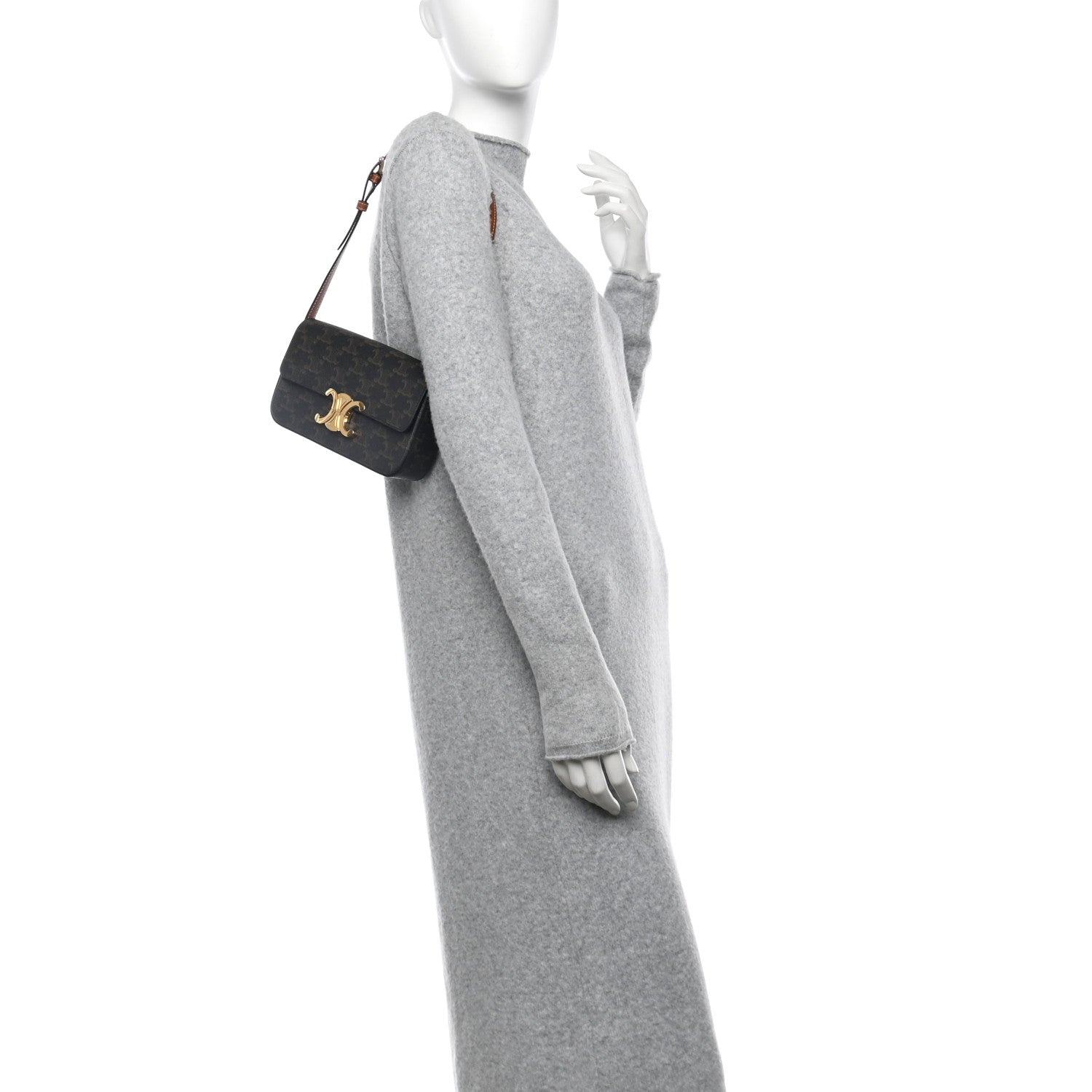 Celine Canvas Calfskin Triomphe Shoulder Bag Tan 2 of 10